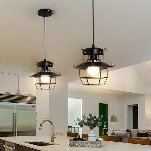 Iron retro single-head lantern-shaped droplight wall lamp with shade.