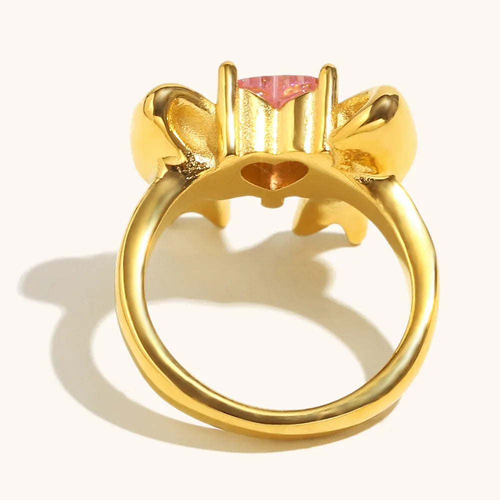 Stainless steel bowknot ring in gold or silver with geometric bow design, sizes No 6 to No 8
