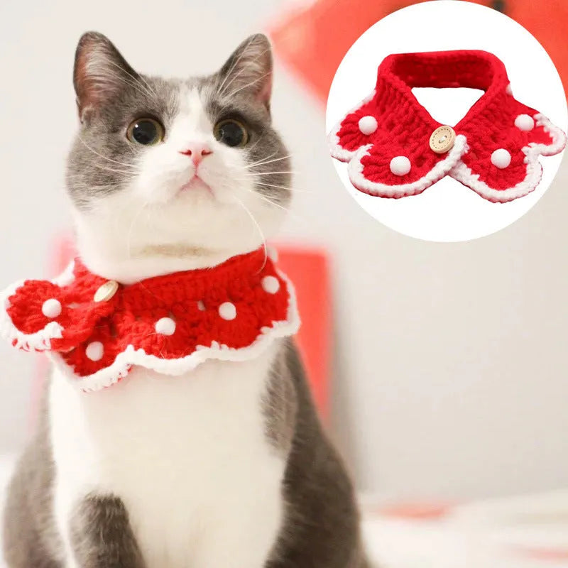 Milk cotton knitted pet collar with cartoon pattern in customisable colours and sizes for cats dogs rabbits