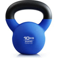 Blue cast iron teapot dumbbell showing immersion shape design on solid background