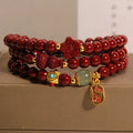 6mm cinnabar bracelet with multi-circle gourd and five petal flower design, polished Chinese-style women's jewellery