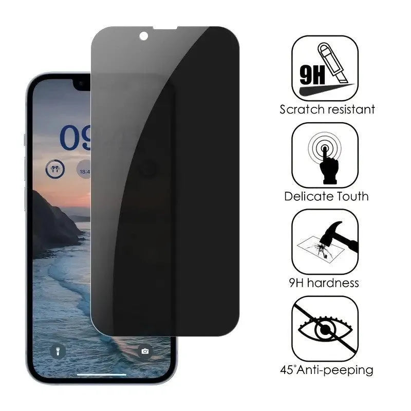 Black anti-peeping tempered glass screen protector for iPhone 16 Pro Max front film