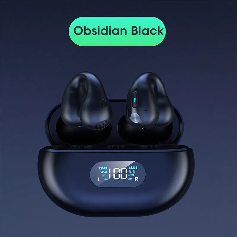 Q80 bone conduction Bluetooth clip headset in black, white, or khaki colour with ear clip design.