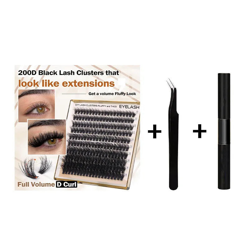 Fluffy faux mink segmented eyelashes 200D density on a white tray with tweezers