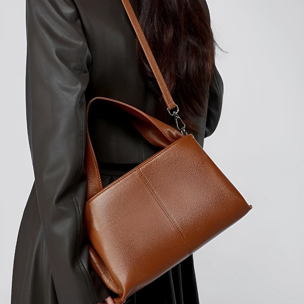 Women's genuine cowhide messenger bag with retro texture in horizontal square shape