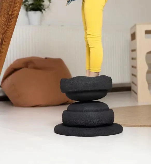 Plastic wood surf balance board for children aged 4-6 in mixed woodgrain and solid black colour options