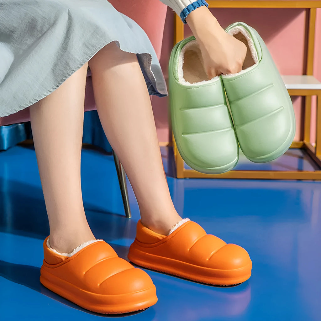 Waterproof EVA garden slippers in various colours with non-slip sole and plush lining
