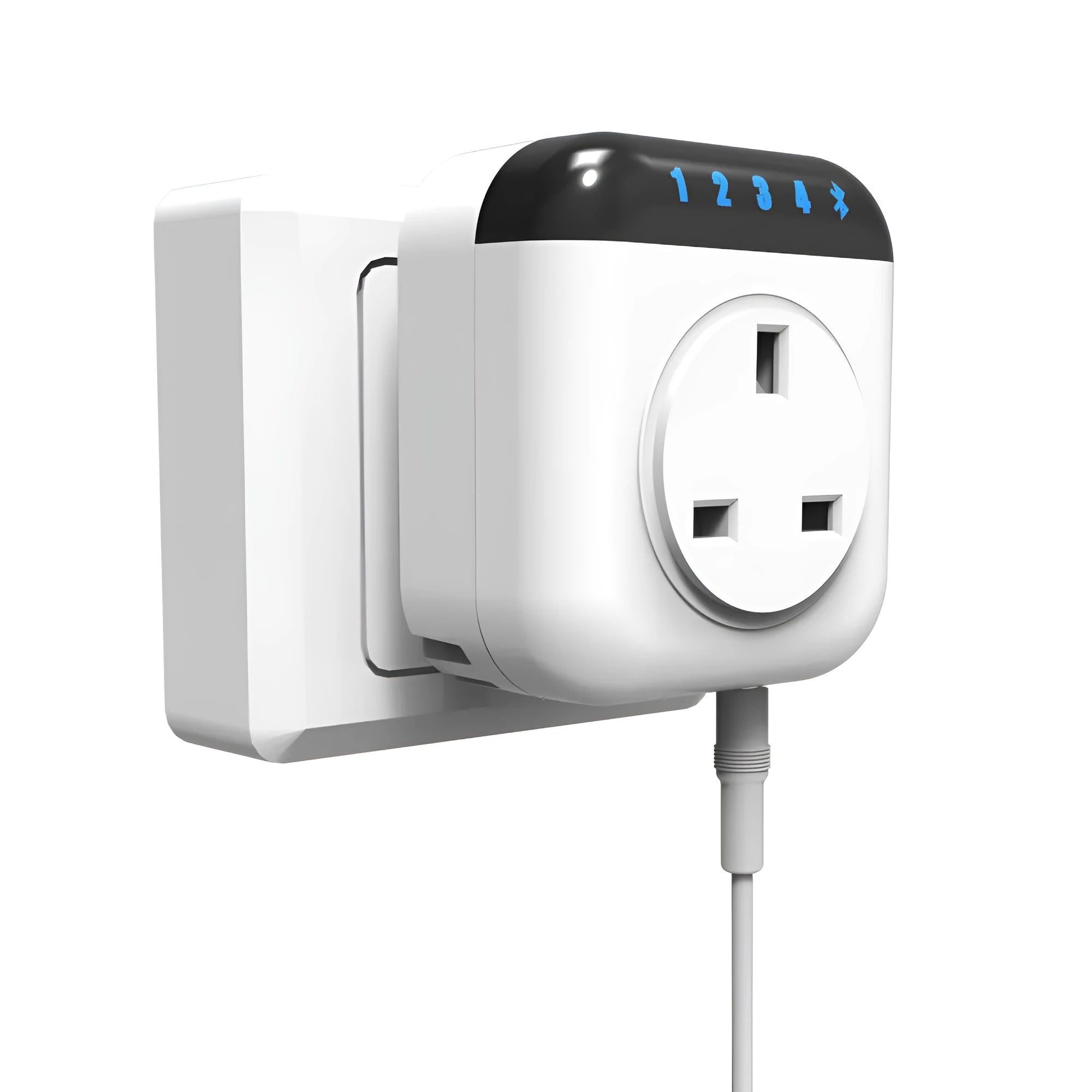 White Tuya WiFi smart socket with temperature sensor probe and US 3-hole plug design