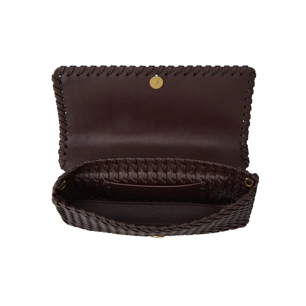 High-grade PU shoulder bag, size S, flap bag in black, wine red or milky white with weaving detail