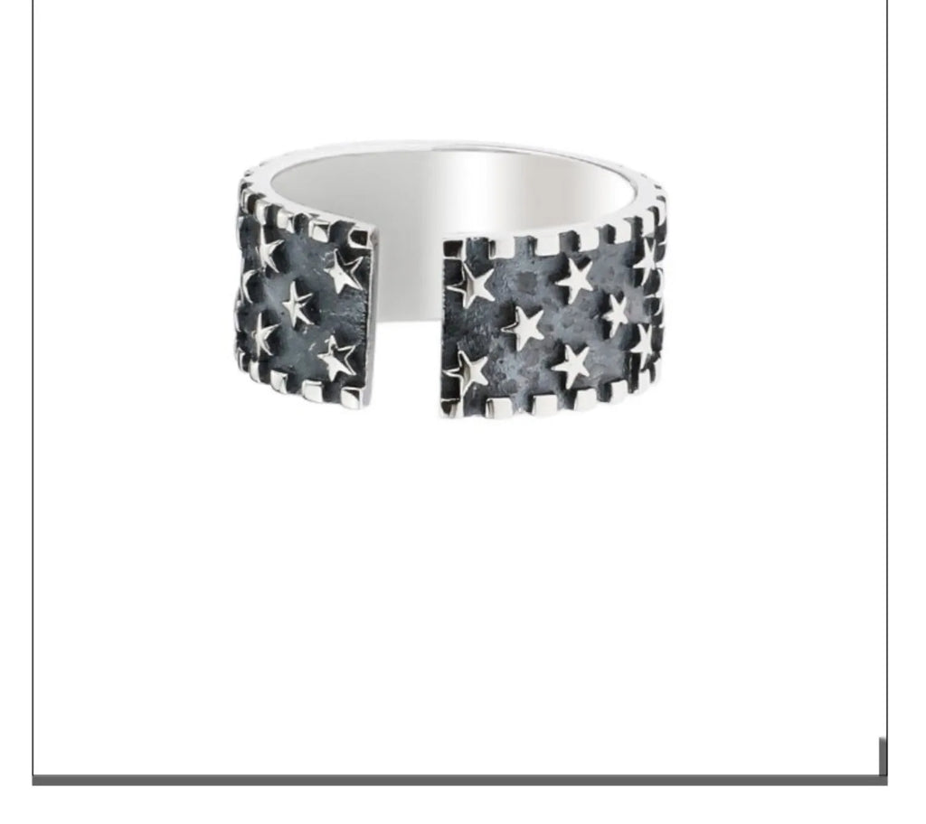 925 silver geometric star pattern adjustable opening ring