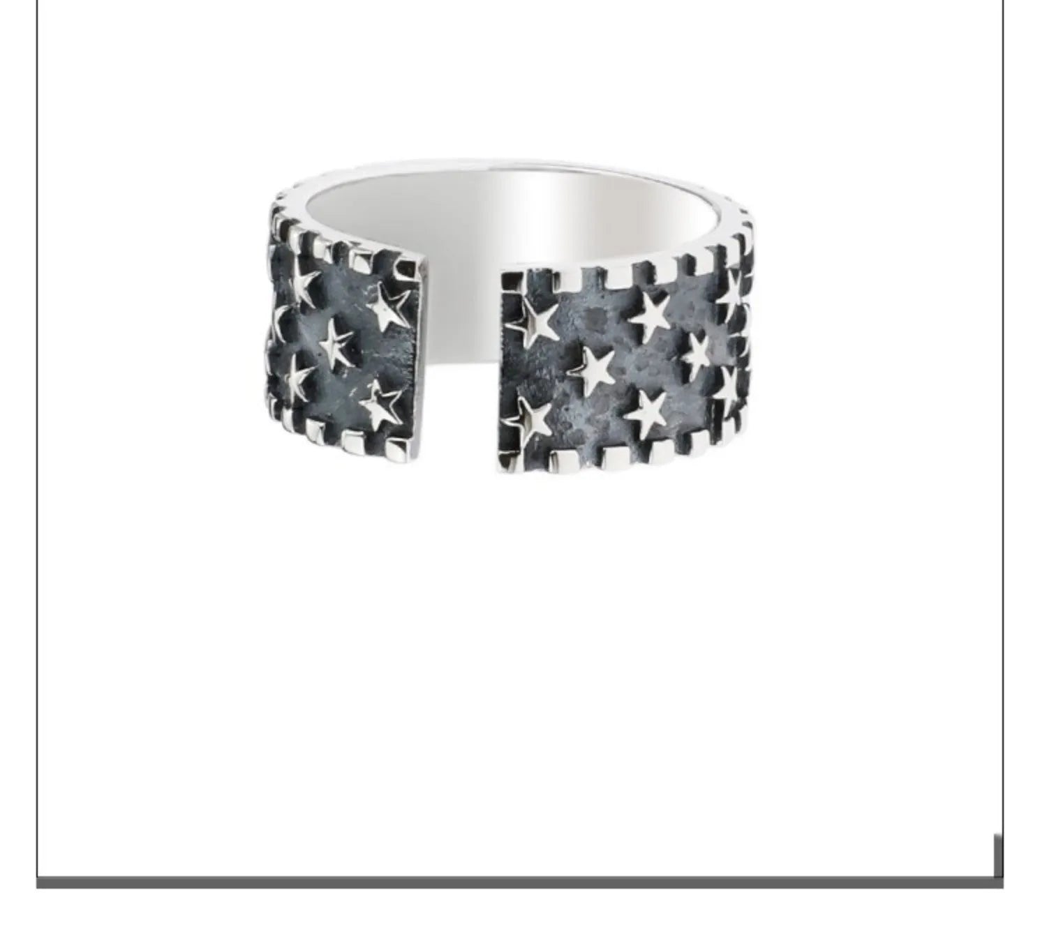 925 silver geometric star pattern adjustable opening ring