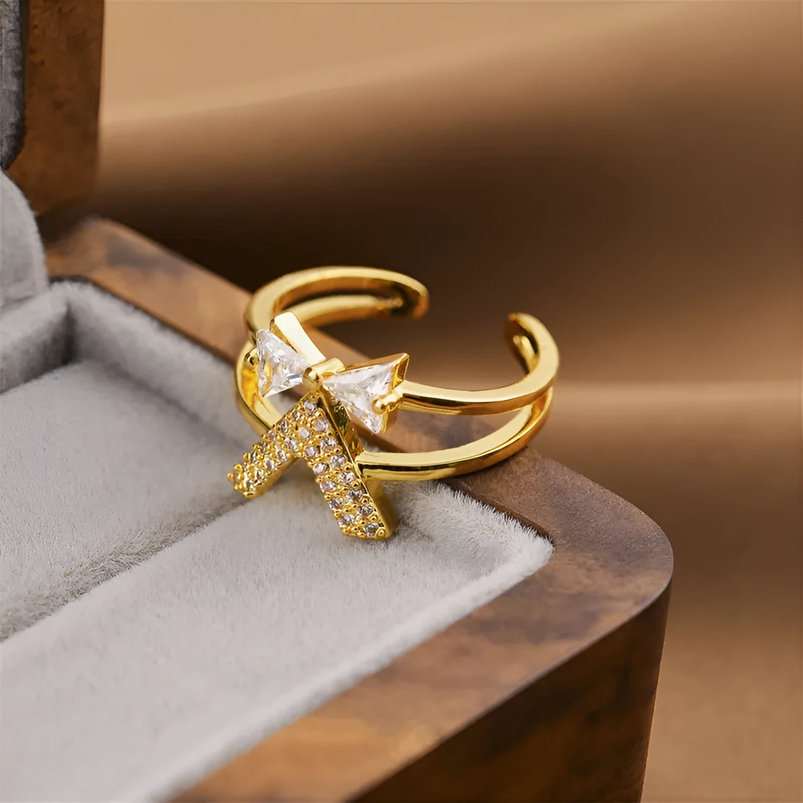 Korean fashion geometric open adjustable ring in gold electroplated copper