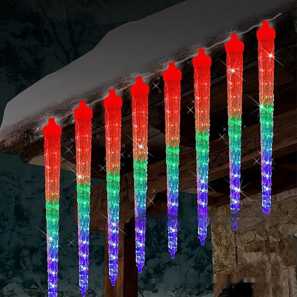 LED ice cone shaped meteor shower solar Christmas lamp with multiple 30cm stems in flower shape arrangement.