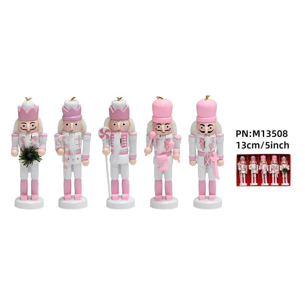 Pink wooden nutcracker soldier figure 13cm tall with classical design