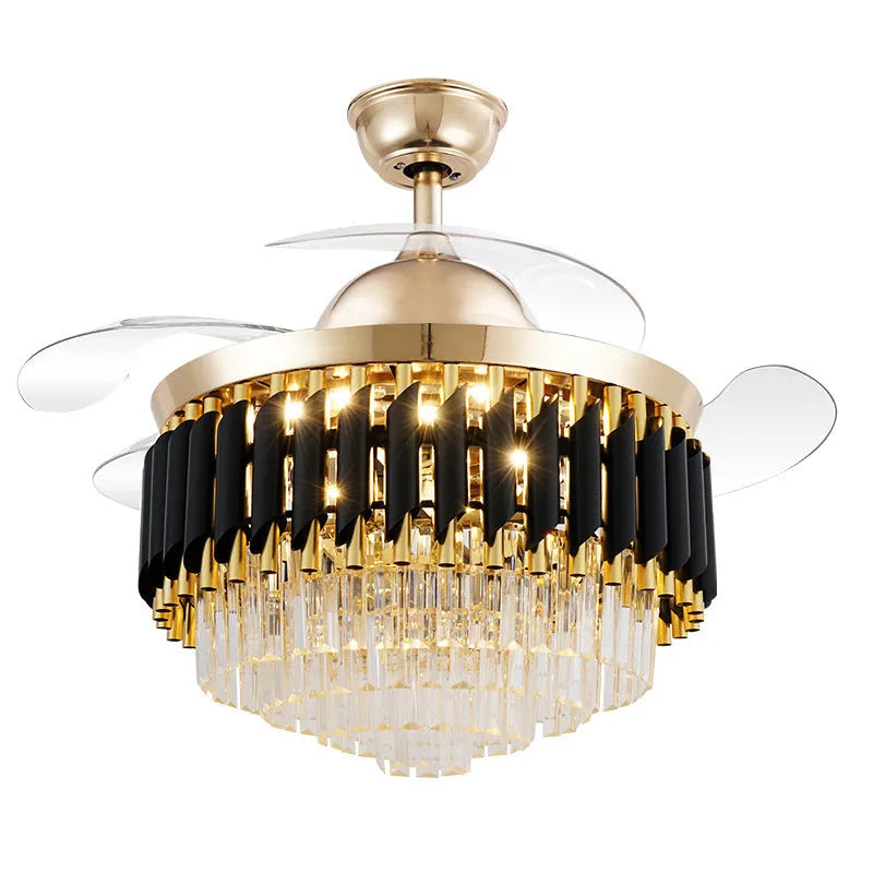 Crystal chandelier ceiling fan light with remote control in silver finish