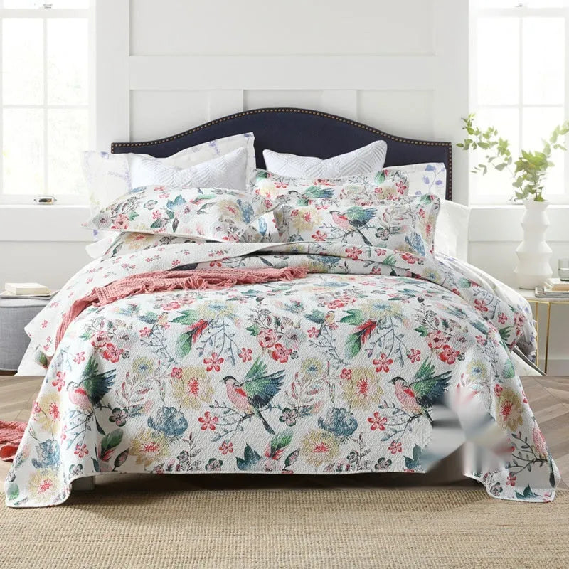 Pure cotton bedspread set with geometric pattern for 1.8 metre double bed