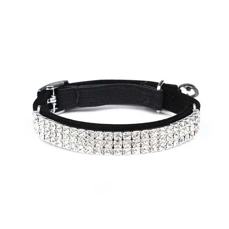 Suede velvet cat collar with rhinestone decoration in adjustable 20-30 cm size