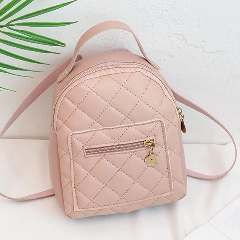Girls' Korean style embroidered backpack in hard PU measuring 16x7x19cm in black, white or pink