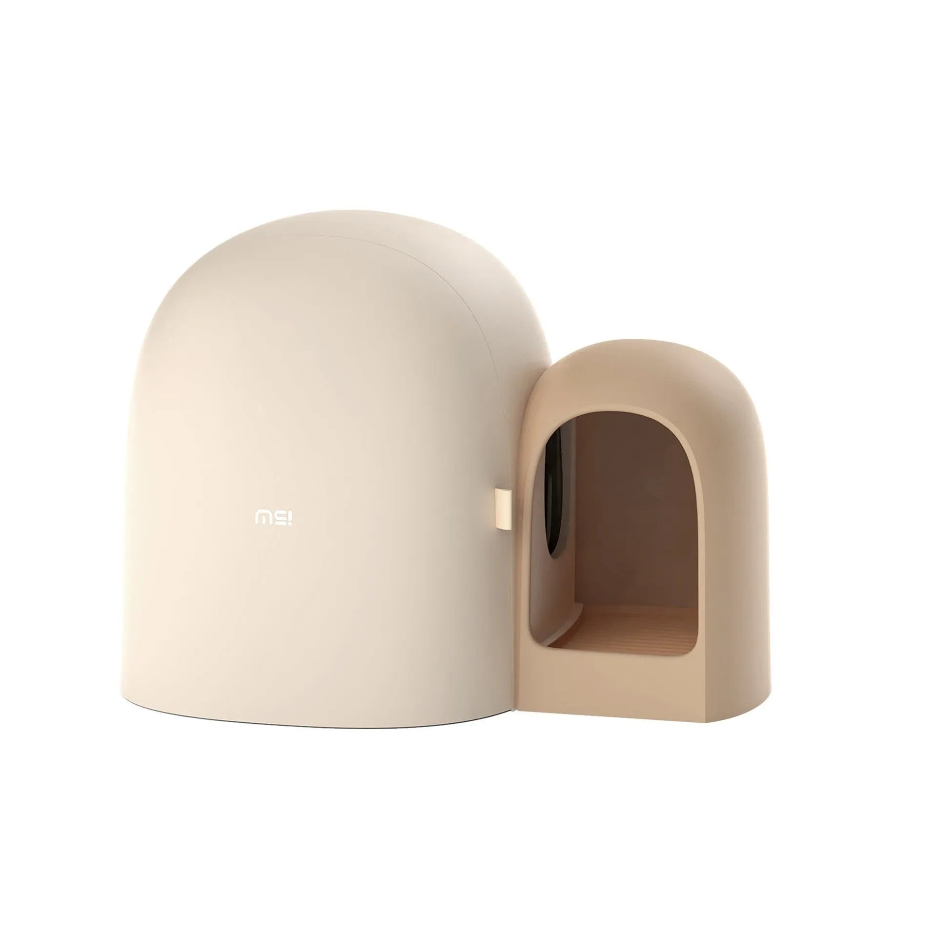 Fully enclosed oversized cat litter box in ABS plastic, shown in aurora white, moss green, and milk tea colour options.