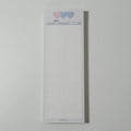 Blue B5 half-size vertical notepad with 30 sheets next to pink and purple versions.
