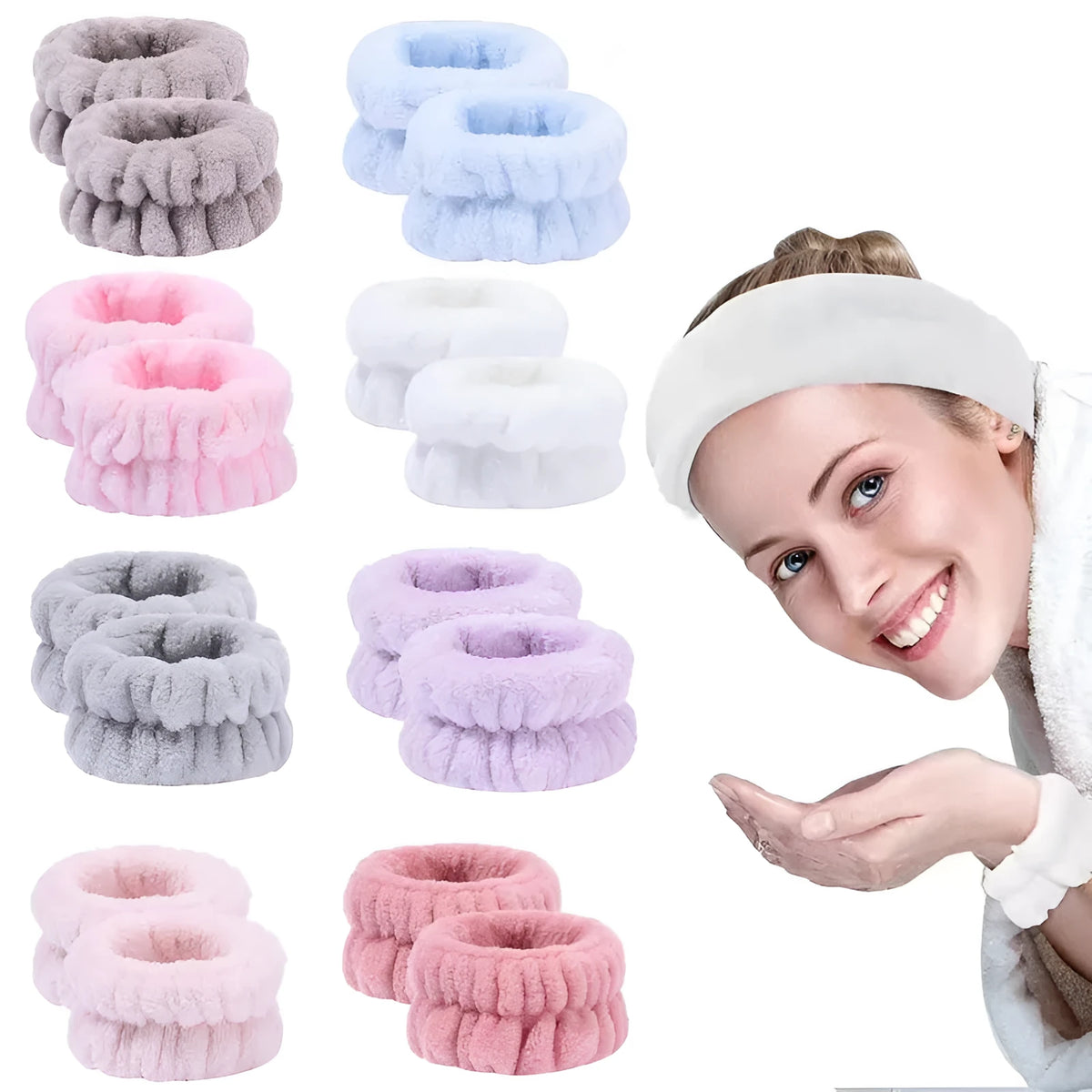 Coral velvet wrist washband in white, pink, light blue, grey, or lavender for face washing