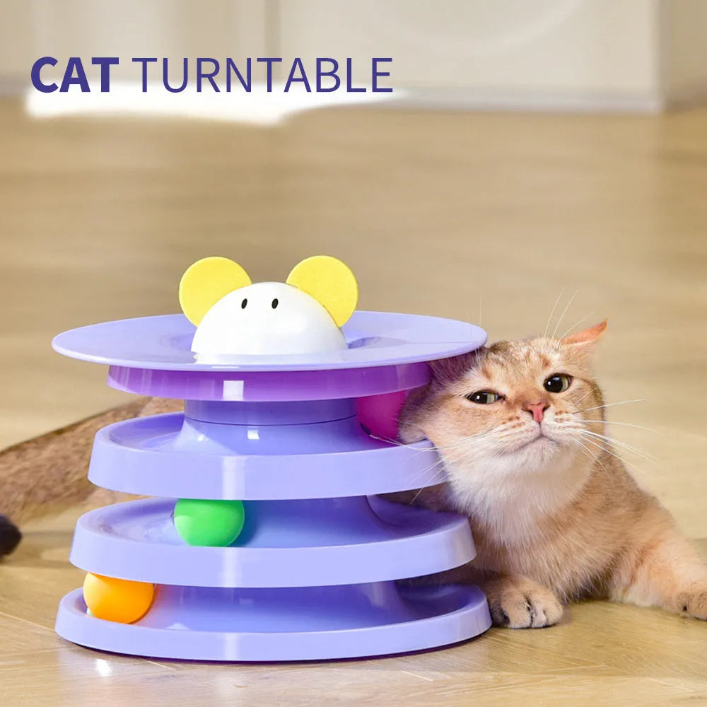 Rotating four-layer cat plate interactive educational toy in black, pink or purple for boredom relief
