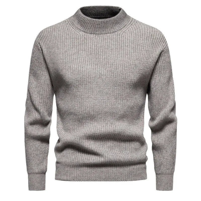 Men's slim fit knitted solid colour sweater in dark grey, blue or light brown, sizes M to XXXL