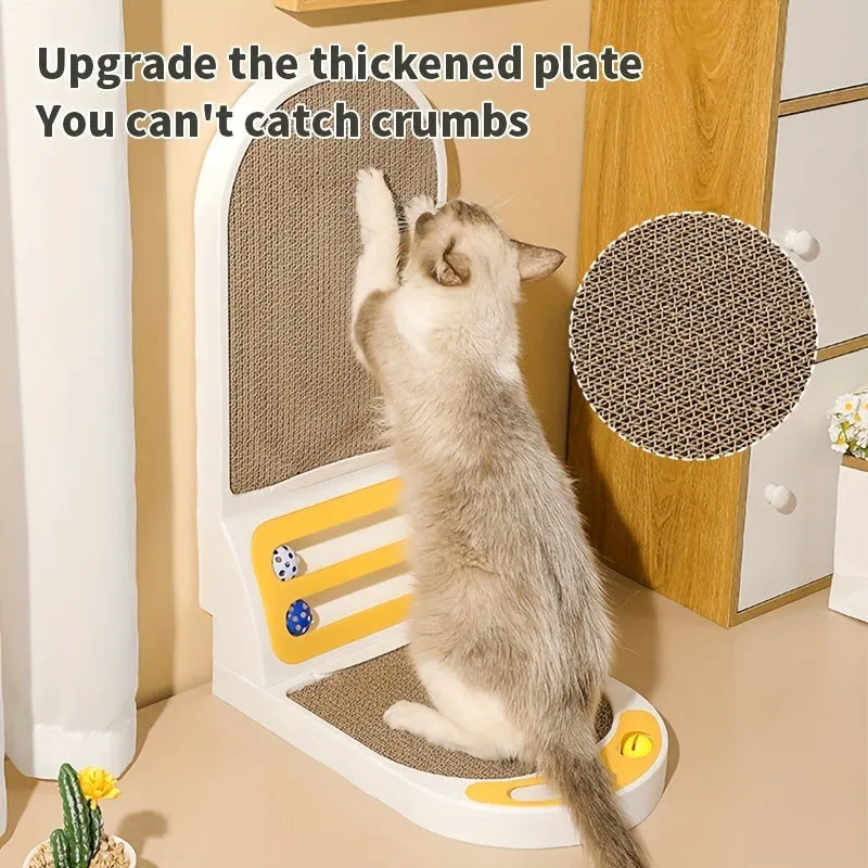 L-shape grey cat scratching board with sisal surface in room corner