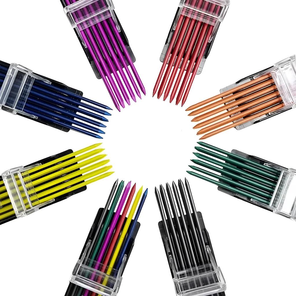 Boxed set of 12 rainbow coloured mechanical pencil refill leads for drawing and painting