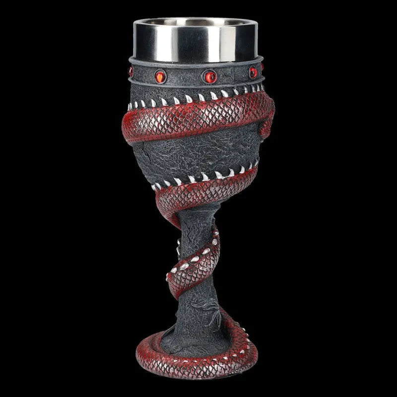 Red wine glass with 3D Chinese dragon stainless steel design in gold colour, 200ml capacity