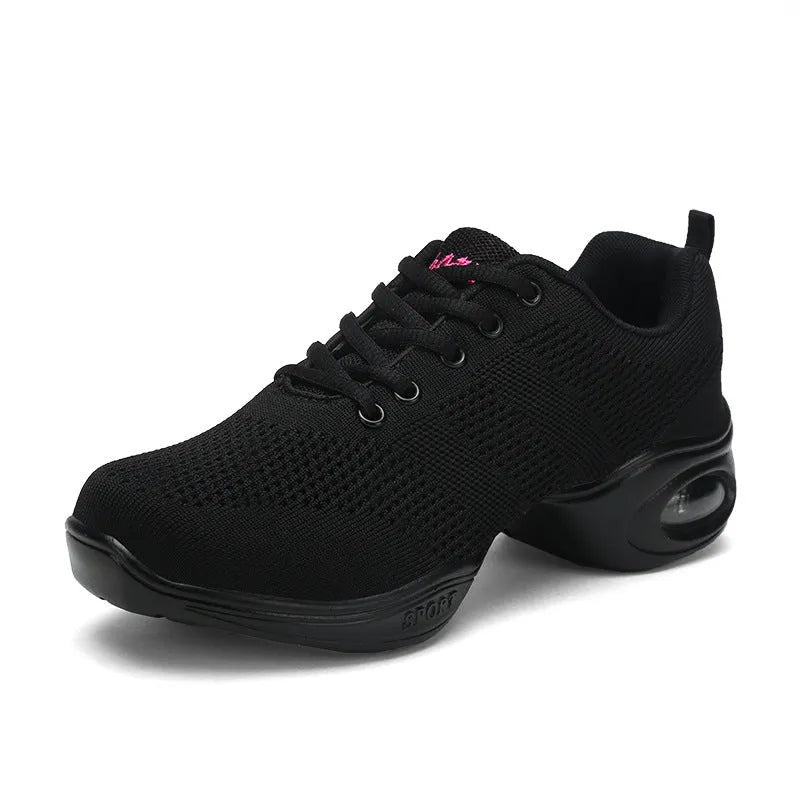 Women's Flyknit mesh dance shoes in red with soft PU sole for modern dance