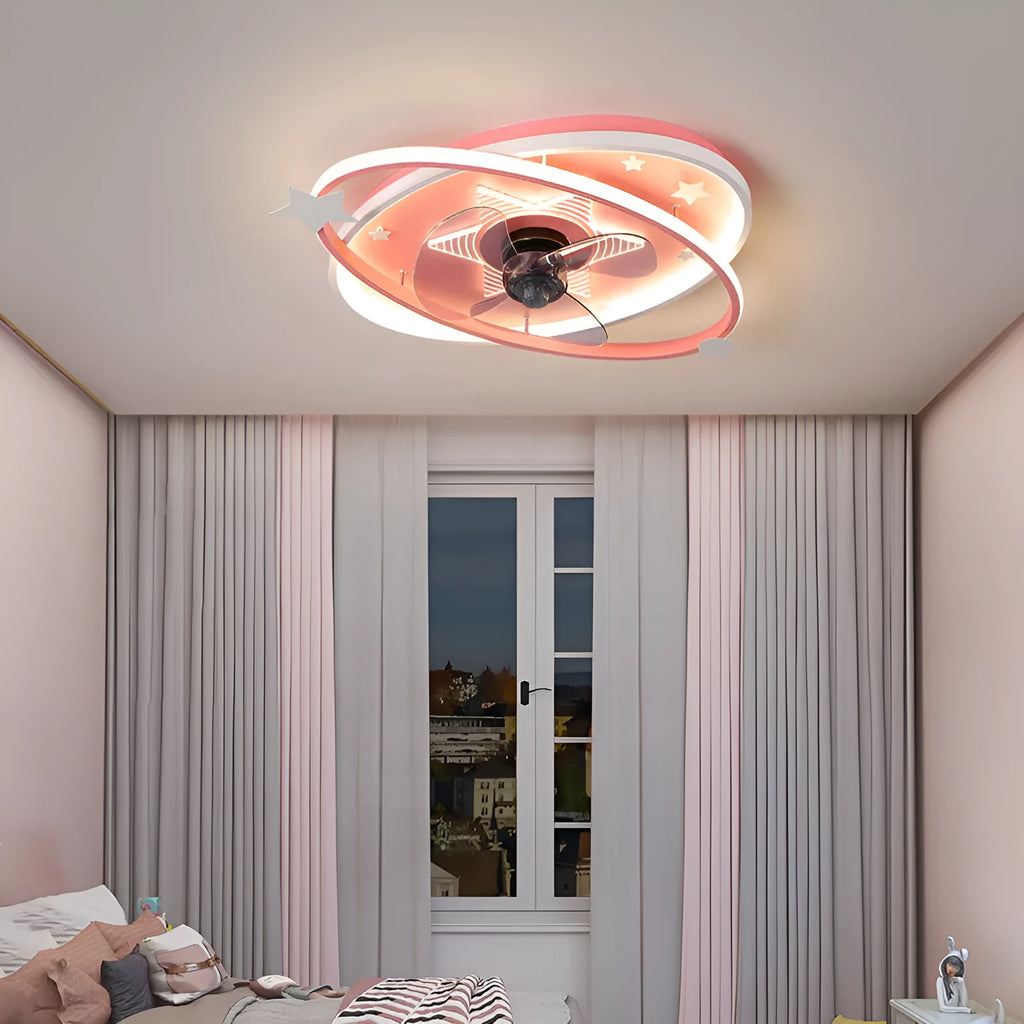Modern blue children's bedroom chandelier with remote control and ceiling fan