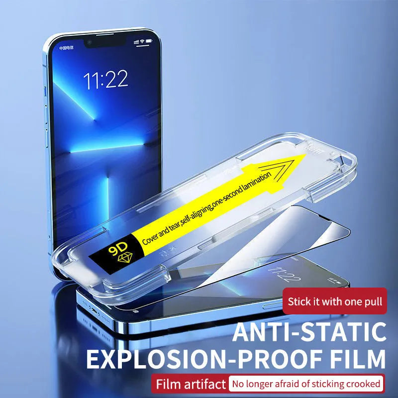 Tempered glass screen protector with anti-peep and dust-proof features for iPhone models, high definition front film.