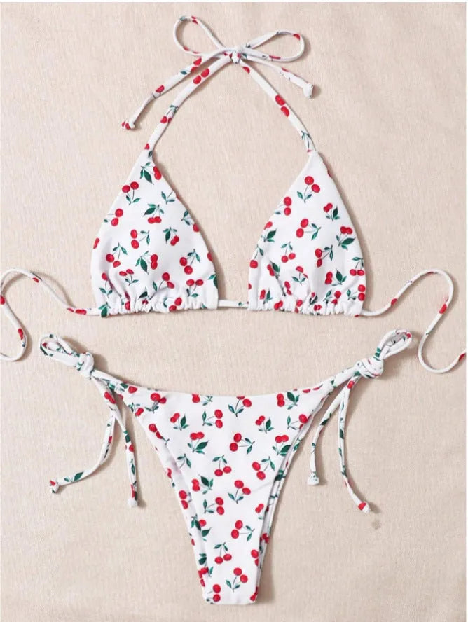 Holiday split halter bikini set in solid colour with nylon lining and backless briefs, size S-XL