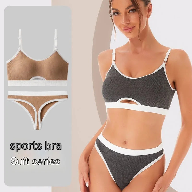 Women's white cotton sports bra and briefs set with beautiful back design and underwired moulded cup.
