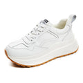 Women's white cattlehide leather casual sports shoes with cross-strap detail and English muffin heel
