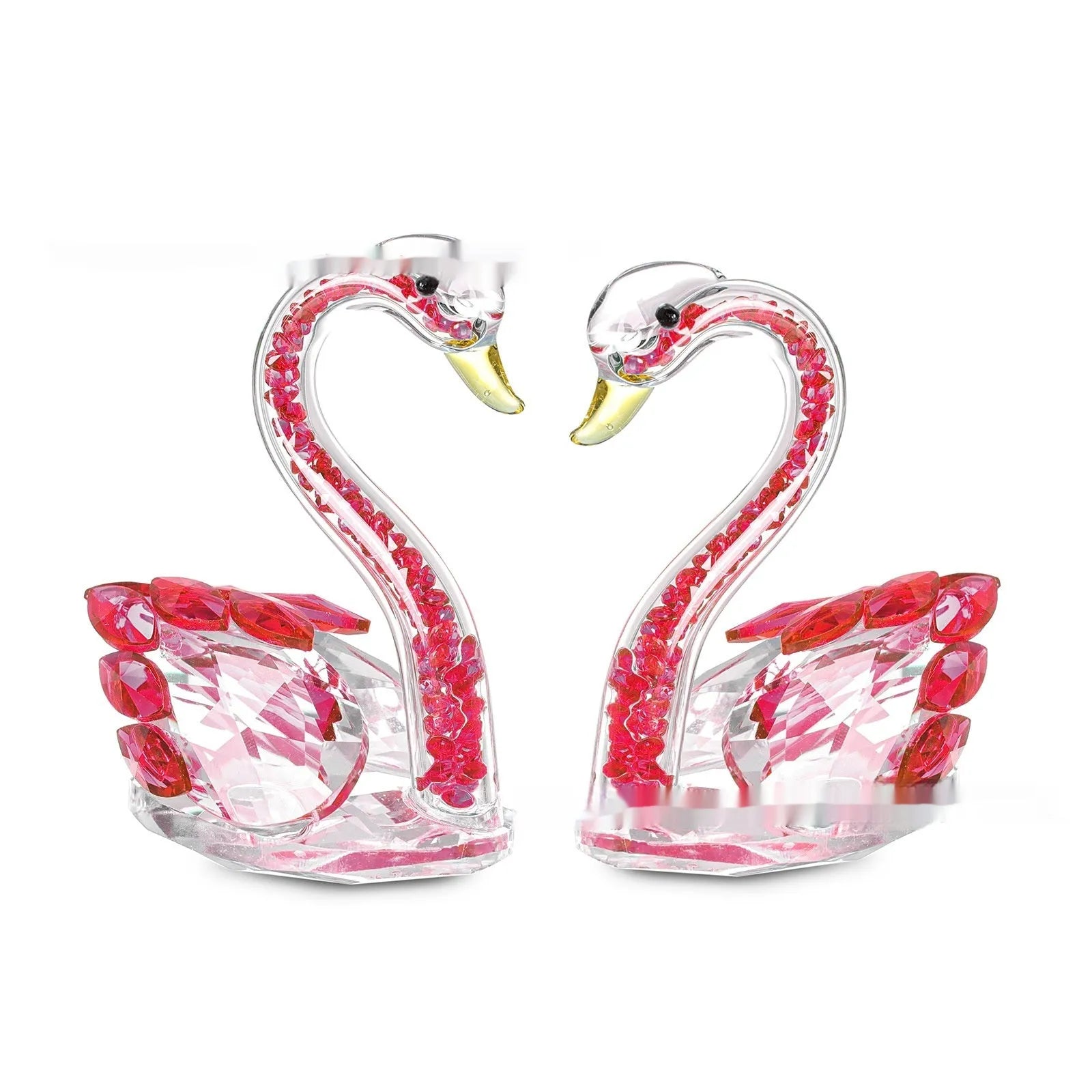 Modern white crystal swan decoration on a desk, available in red, blue, pink, and purple.