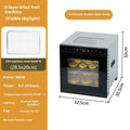 Stainless steel fruit dehydrator with multiple trays, LED control panel, and visual skylight window.