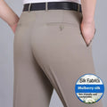 Men's mulberry silk blend straight cut business trousers in black with high waist design