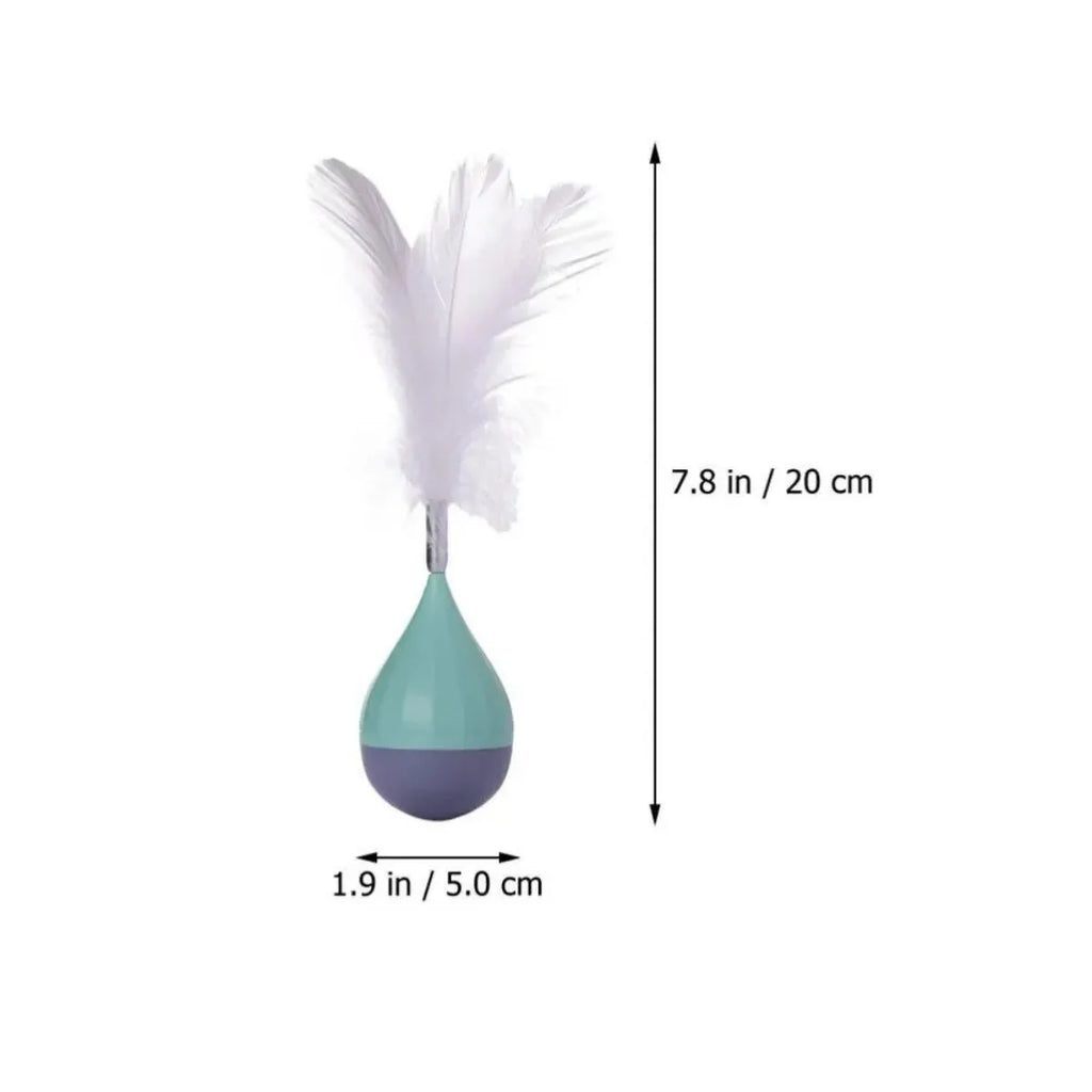 Green feather tumbler cat toy with aluminium alloy construction and goose feather attachment