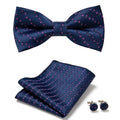 Floral Bow Tie Set of Three Pieces Polyester Yarn Hand-Sewn 12cm by 6cm Bow Tie with Matching Pocket Square 25x25cm and Cufflinks 1.5cm for Men's Formal Wedding and Party Accessories Multistyle Options