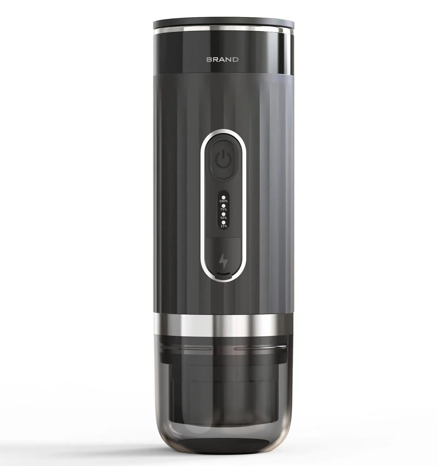 Black portable wireless K-Cup coffee machine for use in car and outdoors