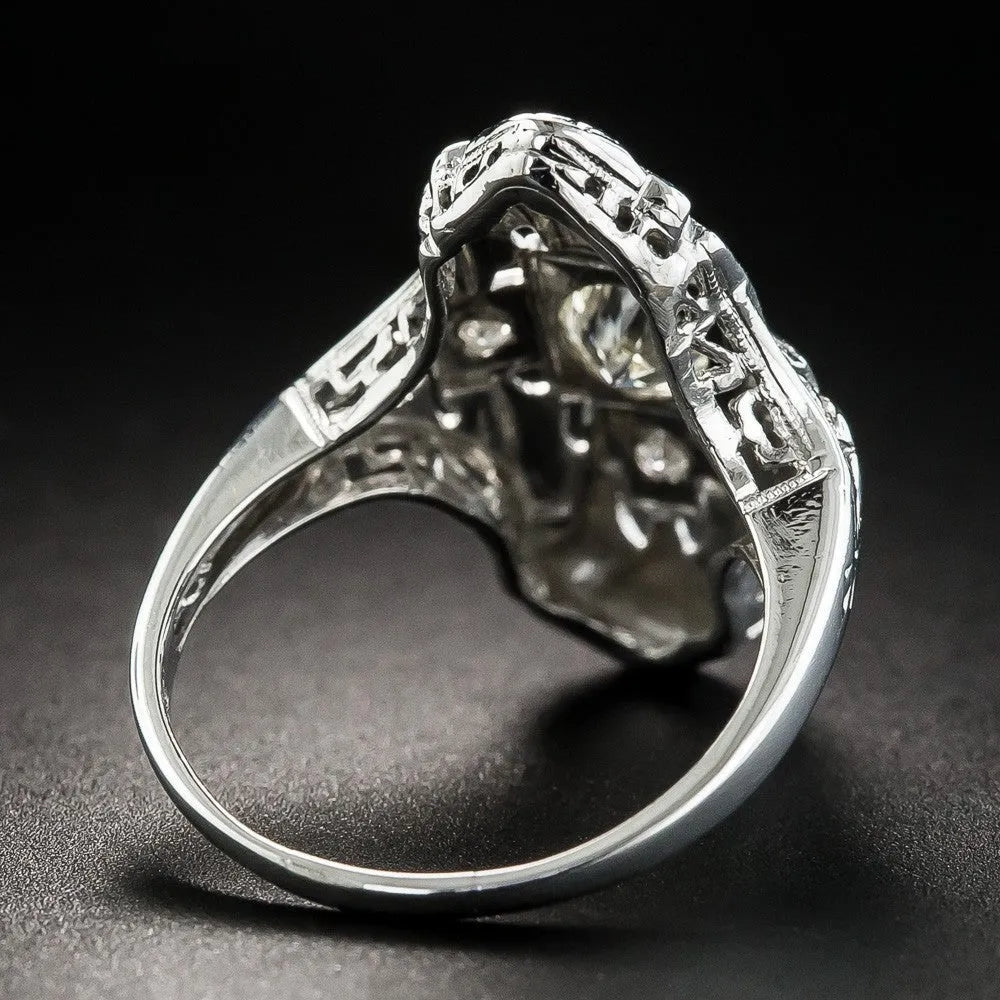 Silver hollow out geometry ring with diamond studs on copper base