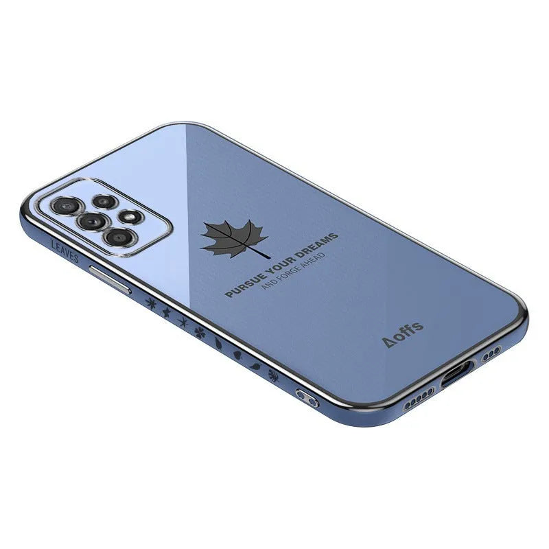 Straight edge electroplating maple leaf phone case for Samsung in black, TPU shockproof shell