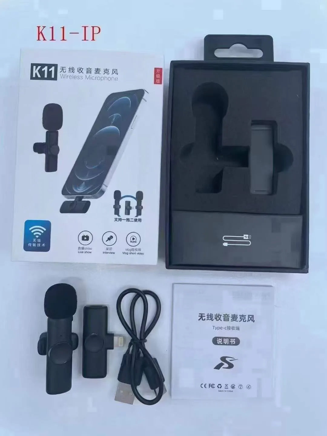 Wireless collar clip microphone for outdoor video recording with multiple interface options