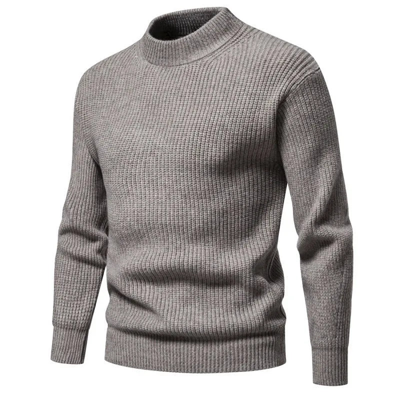 Men's slim fit knitted solid colour sweater in dark grey, blue or light brown, sizes M to XXXL