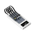 Black solar power bank with 20000mAh capacity and built-in charging cable for mobile phones