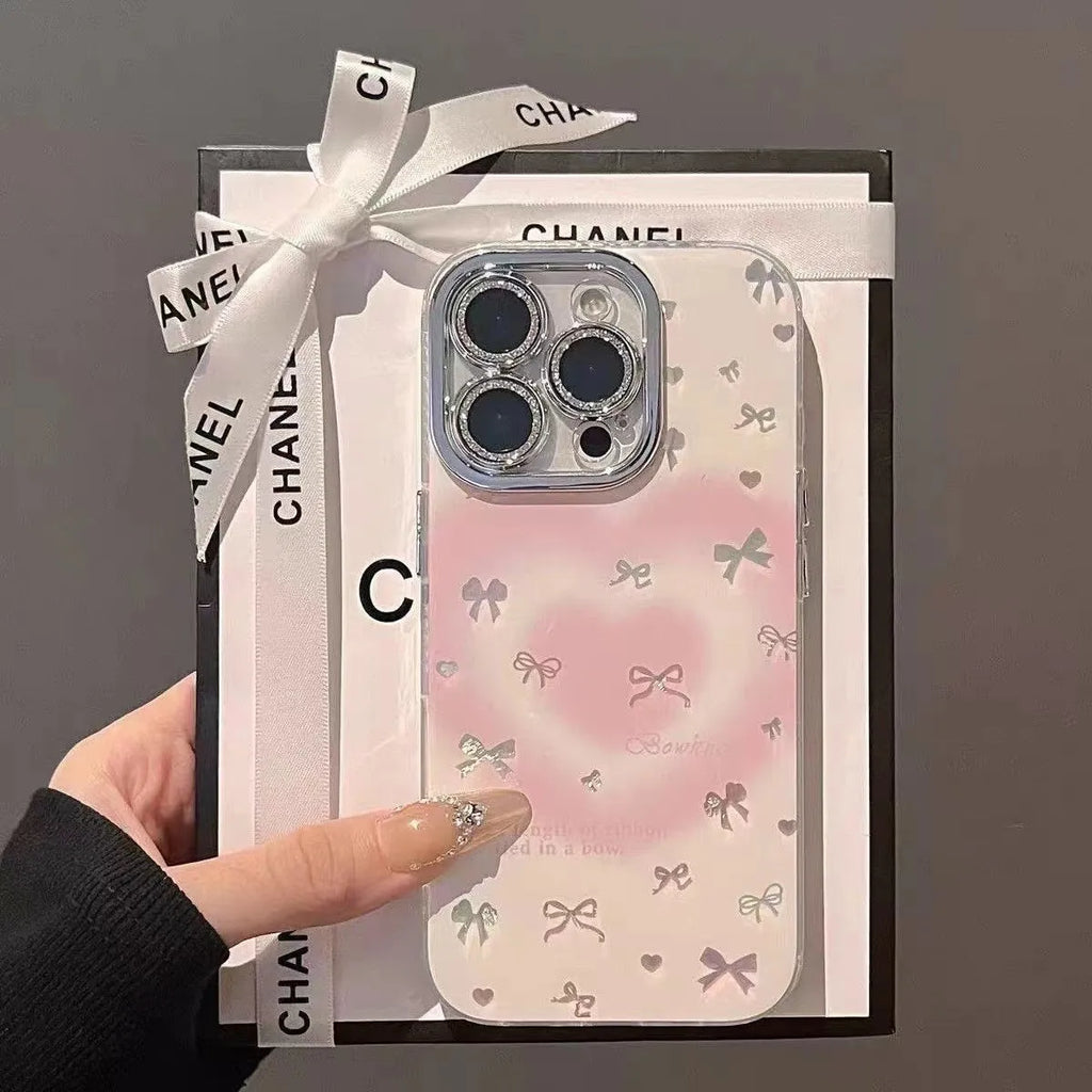 Heart blush bow phone case with painted design for Apple iPhone models