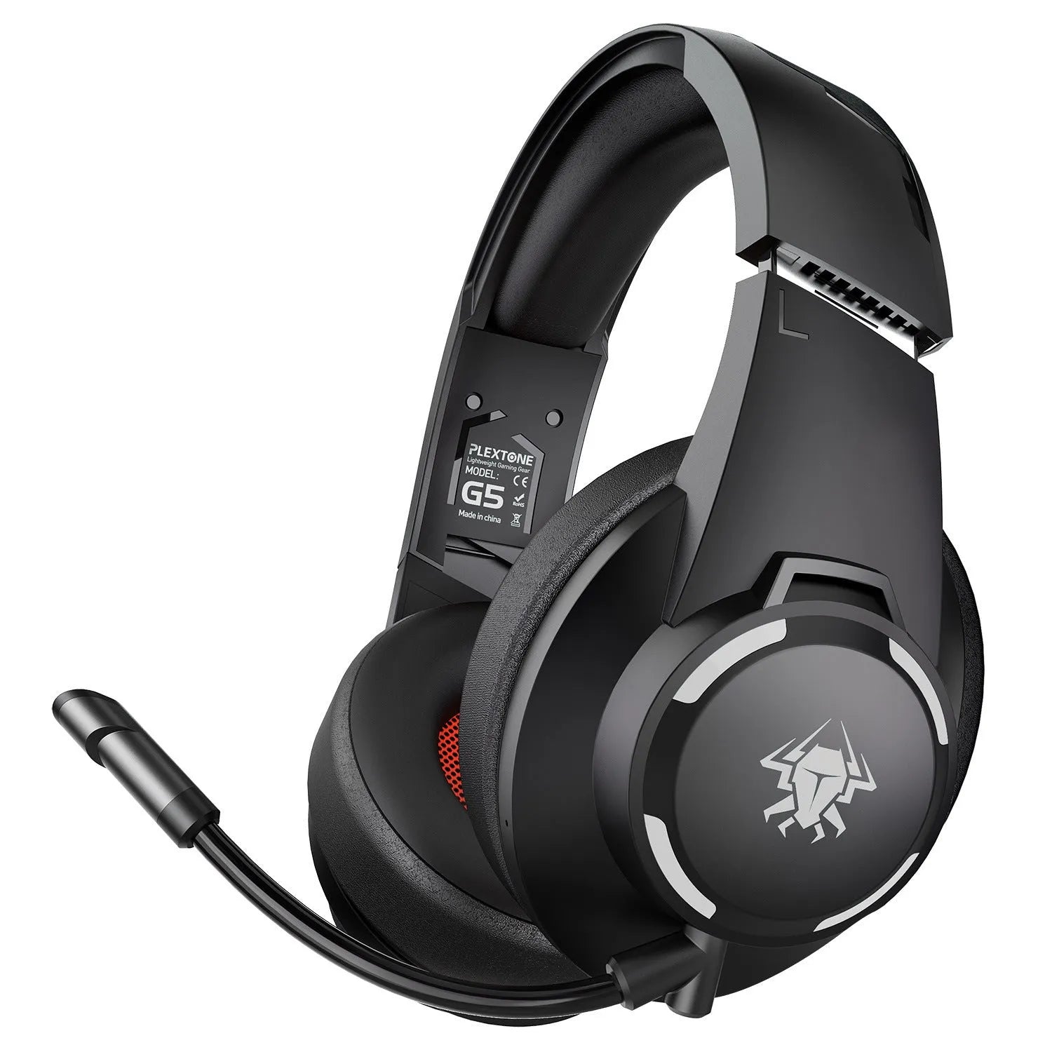 G5 low latency foldable Bluetooth headset in cement grey with detachable microphone and USB-C cable