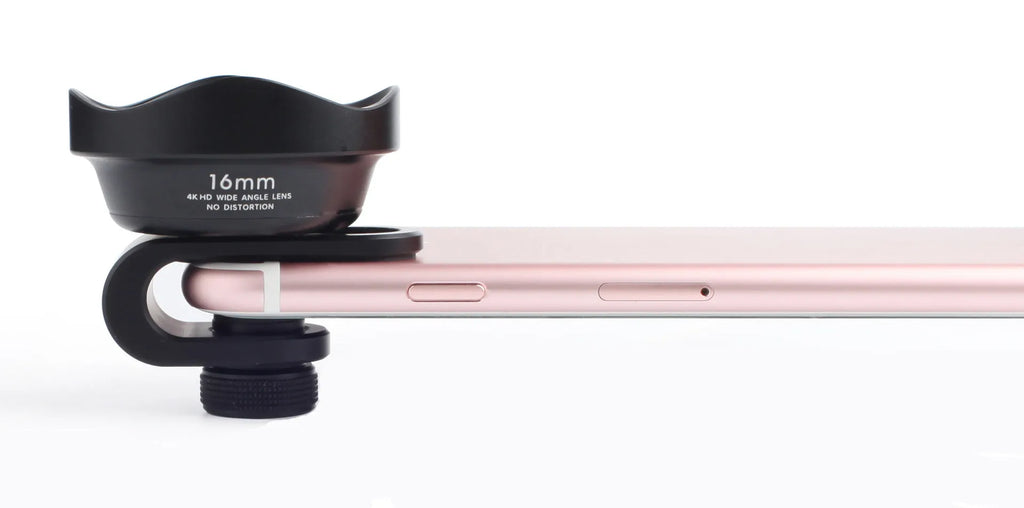 16mm wide angle external phone lens with aluminium clip, 0.5X magnification, and AR coating